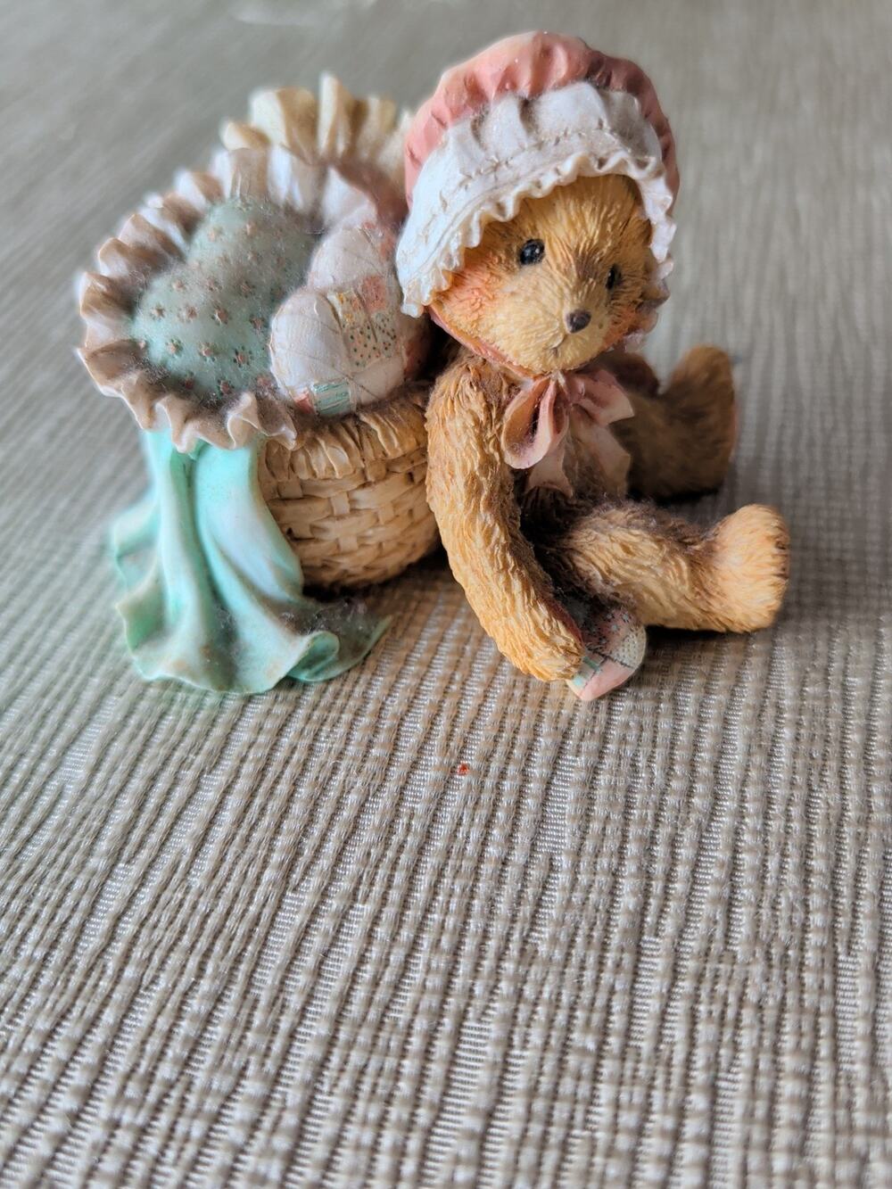 Cherished Teddies JASMINE You Have Touched My Heart Bear With Basket Quilt Rare